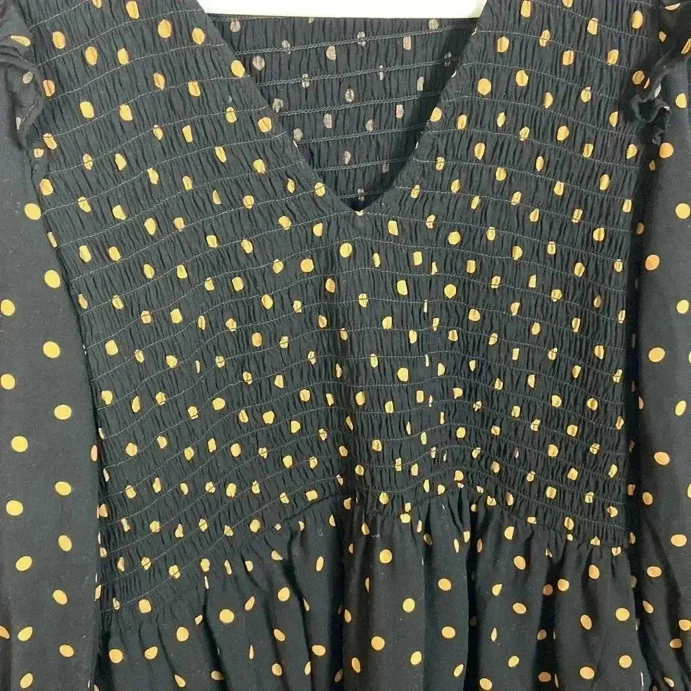 Madewell Women's XXS Black Tan Polka Dot 3/4 Sleeve Above Knee Dress Casual - Picture 2 of 9